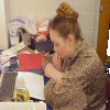 Liz backstage. This is her *studying* robe.